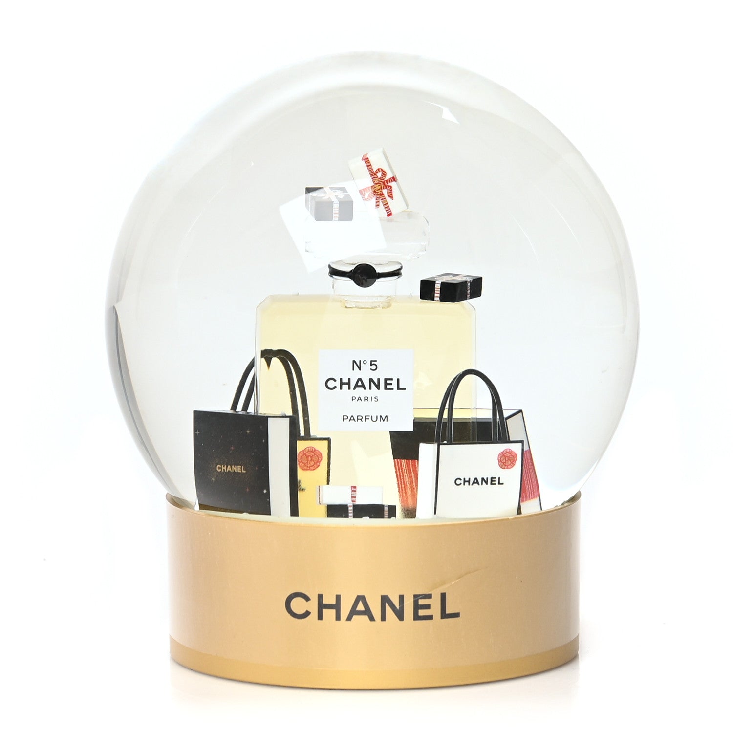 Chanel Glass N°5 Perfume Bottle Snow Globe Gold 3 of 9