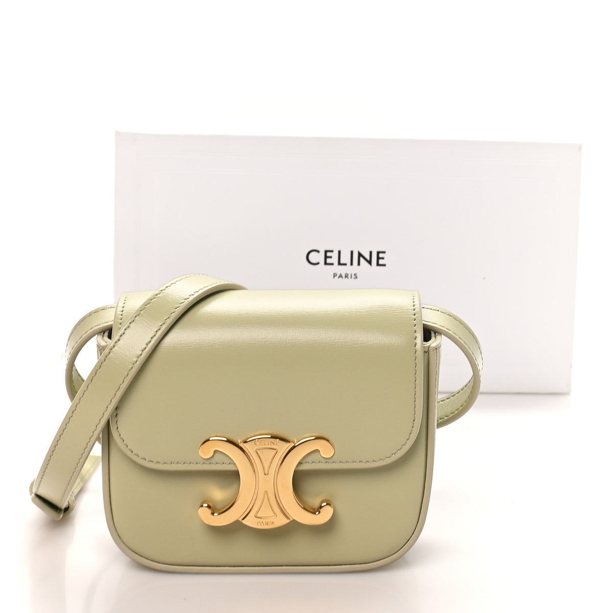 Celine Shiny Calfskin Mini Triomphe Almond Green 9 of 9