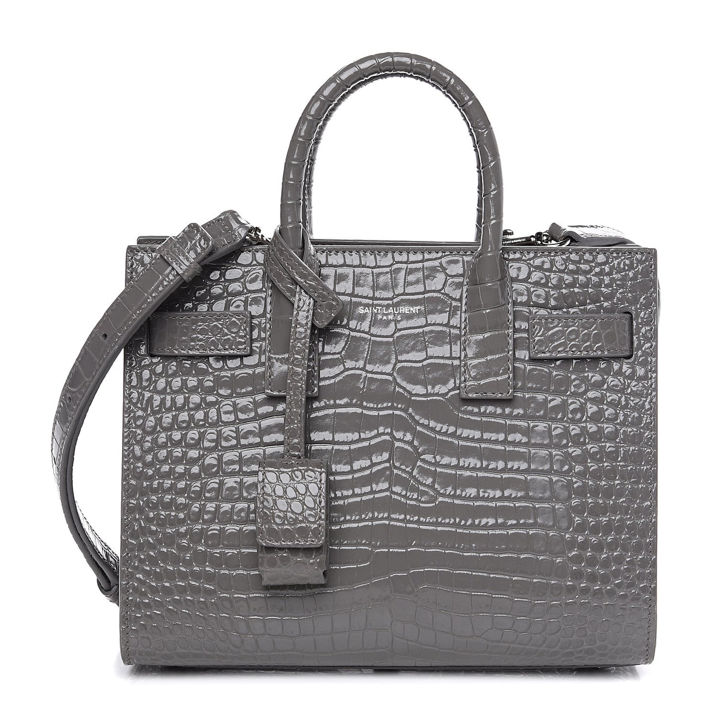 Calfskin Crocodile Embossed Nano Sac De Jour Fog
