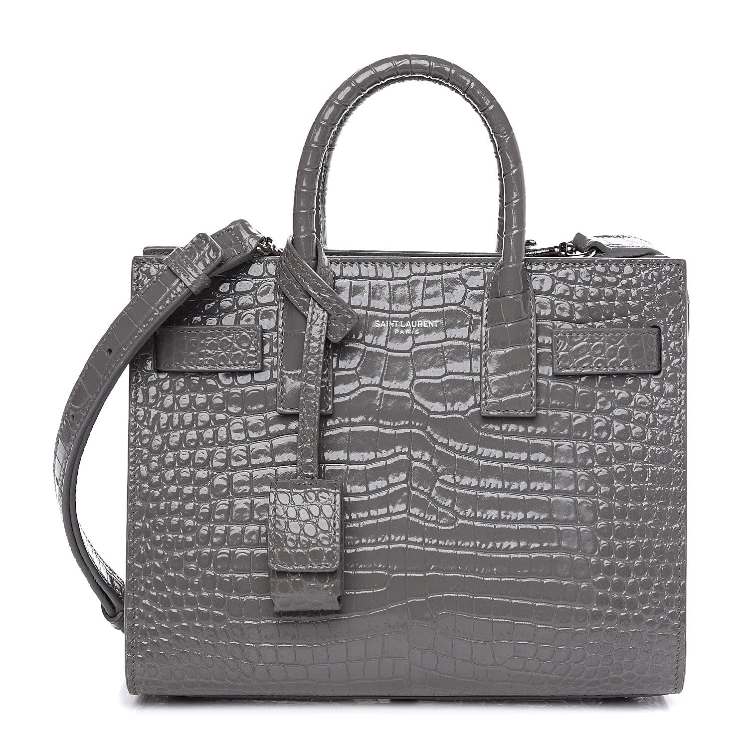 Saint Laurent Calfskin Crocodile Embossed Nano Sac De Jour Fog 1 of 9