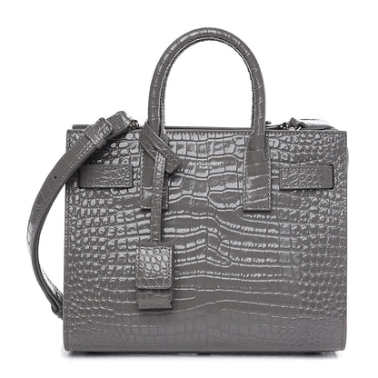 Saint Laurent Calfskin Crocodile Embossed Nano Sac De Jour Fog 1 of 9