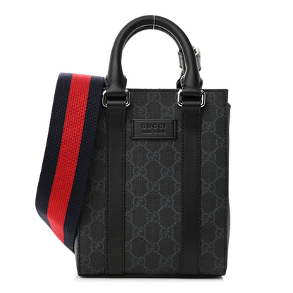 Gucci GG Supreme Monogram Appia Calfskin Web Mini Tote Bag Black 1 of 14