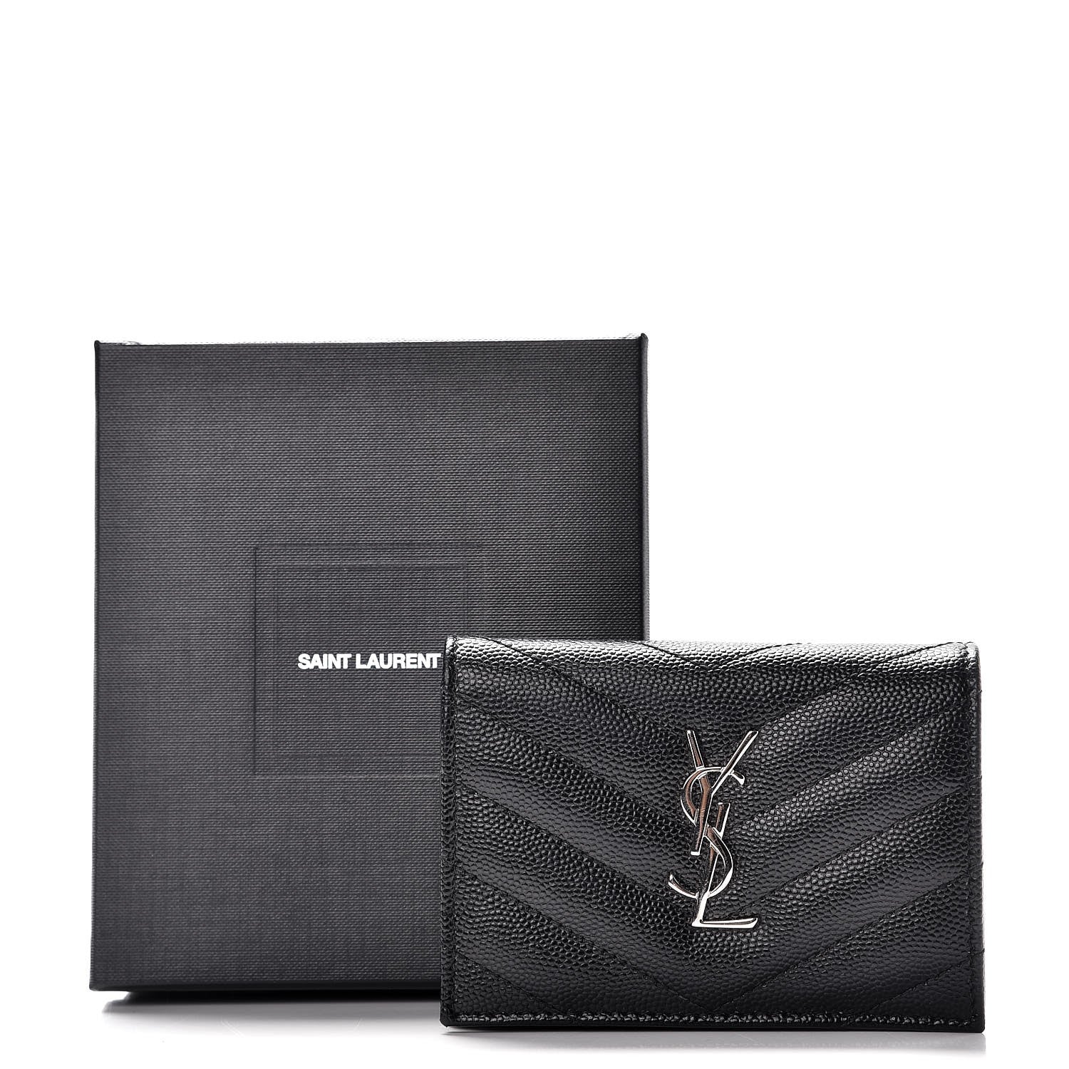 Saint Laurent Grain De Poudre Matelasse Chevron Monogram Card Case Black 8 of 8