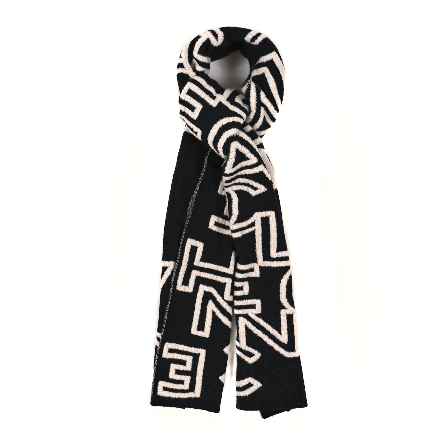 Wool Cashmere CC Letters Scarf Black White