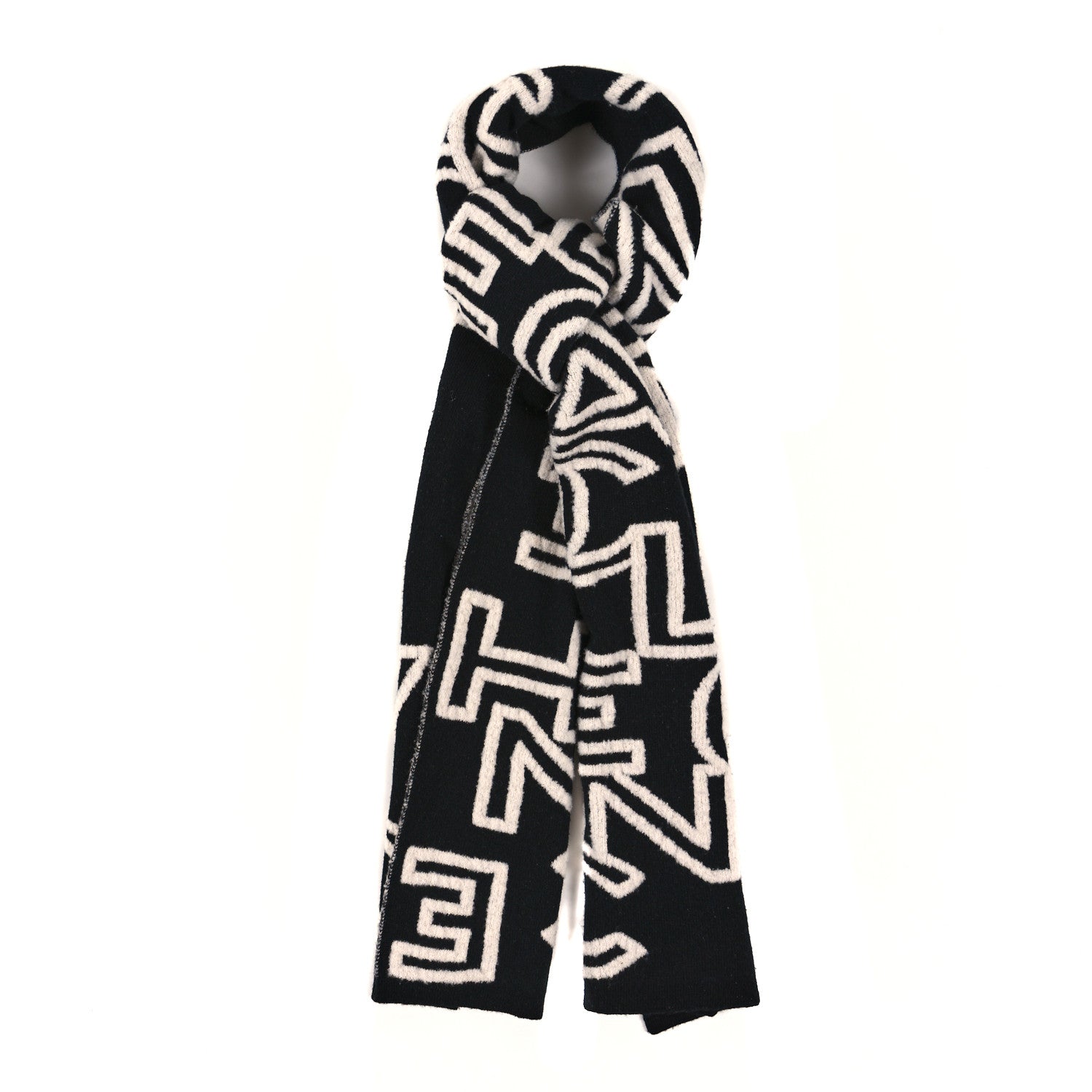 Chanel Wool Cashmere CC Letters Scarf Black White 1 of 3