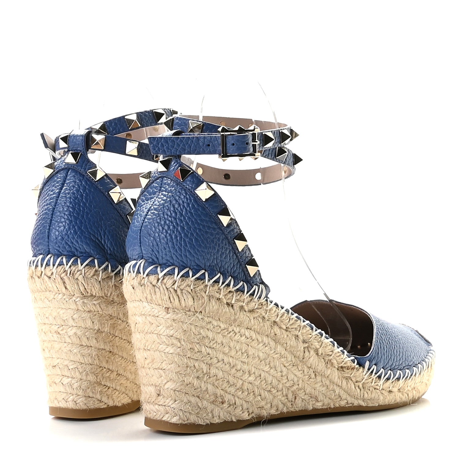 Valentino Garavani Grained Calfskin Rockstud Ankle Wrap Espadrille 15/85mm Wedges 40 Baltique 3 of 10