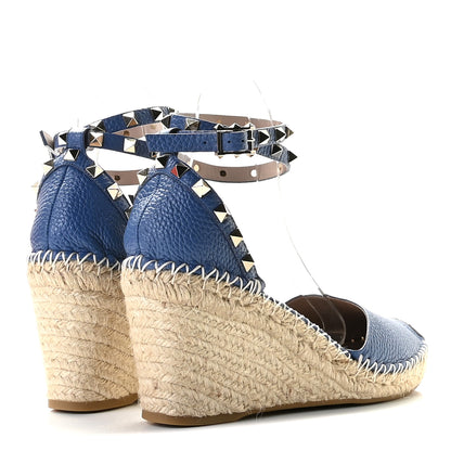 Valentino Garavani Grained Calfskin Rockstud Ankle Wrap Espadrille 15/85mm Wedges 40 Baltique 3 of 10