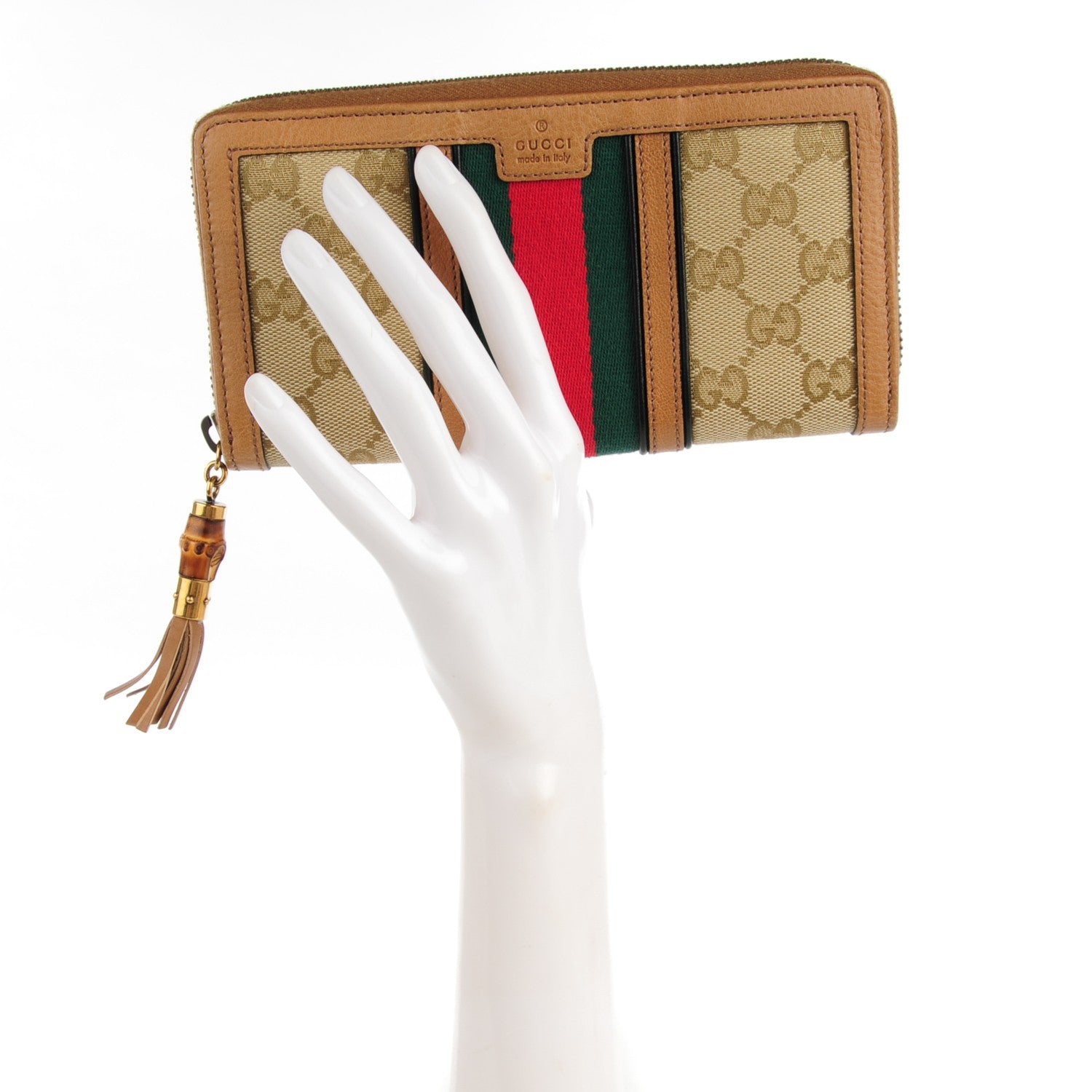 Gucci Monogram Web Rania Zip Around Wallet Khaki 2 of 7