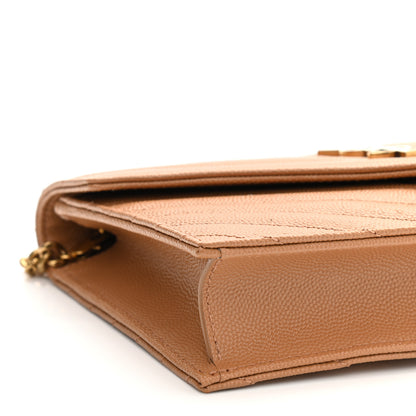 Saint Laurent Grain De Poudre Matelasse Chevron Monogram Envelope Chain Wallet Dune 9 of 10