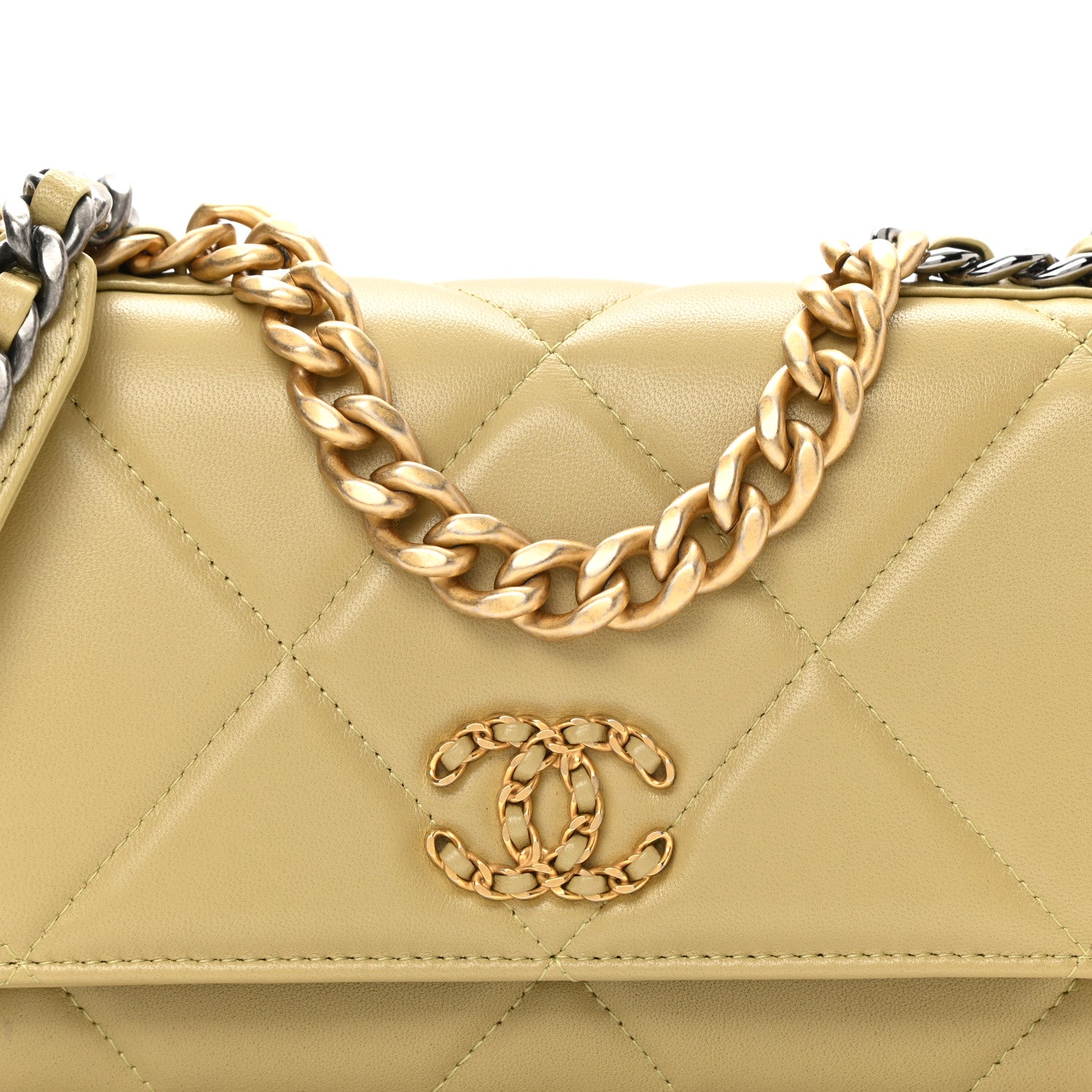 Chanel Lambskin Quilted Chanel 19 Wallet On Chain WOC Light Green 11 of 13