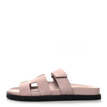 Hermes Suede Goatskin Womens Chypre Sandals 38 Rose Porcelaine 1 of 9