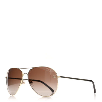 Chanel Aviator CC Sunglasses 4189-T-Q Gold 1 of 8