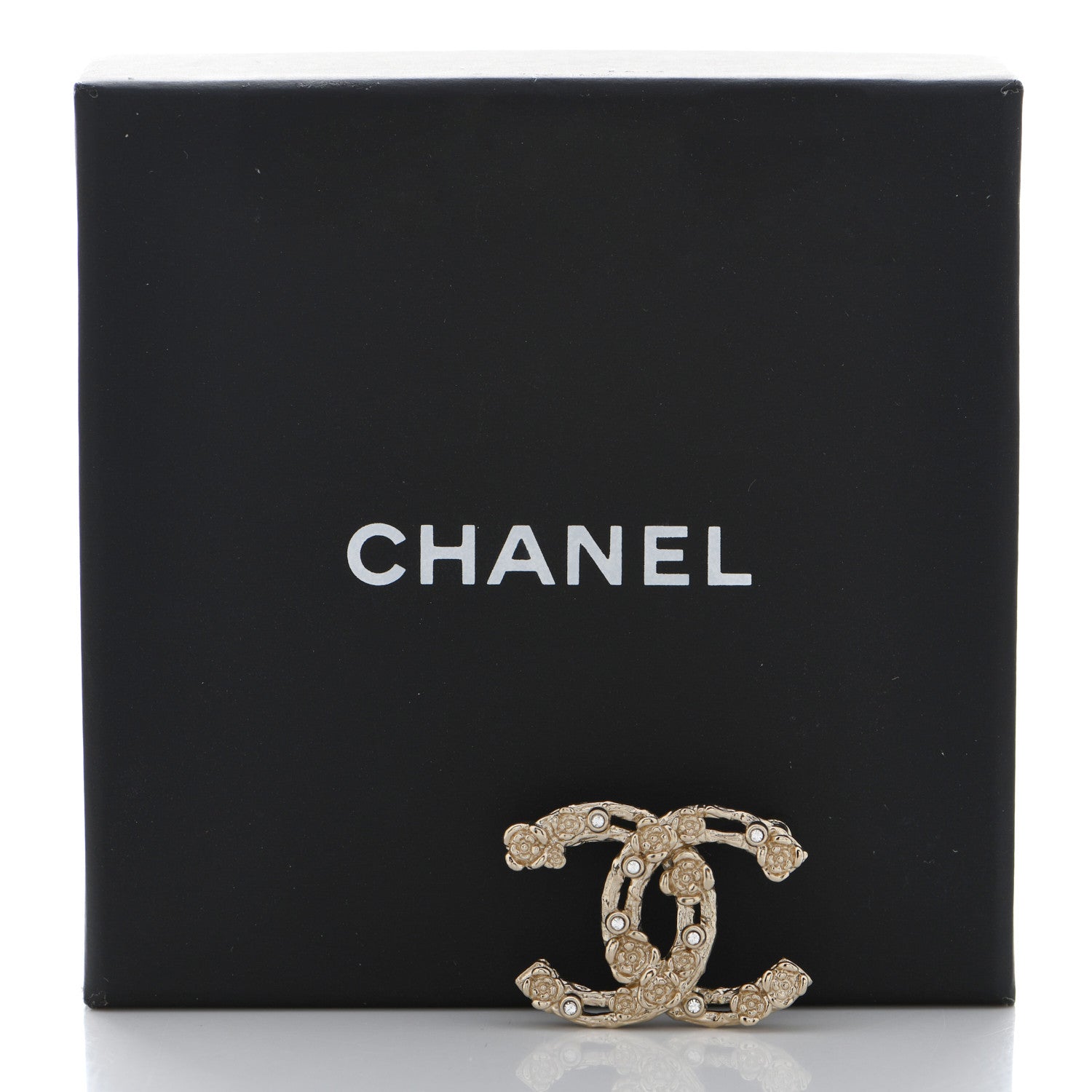 Chanel Metal Crystal Camelia CC Brooch Gold 5 of 5