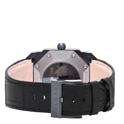 Bulgari Stainless Steel Alligator 41mm Octo Solotempo Maori Tattoo Automatic Watch Black 3 of 5