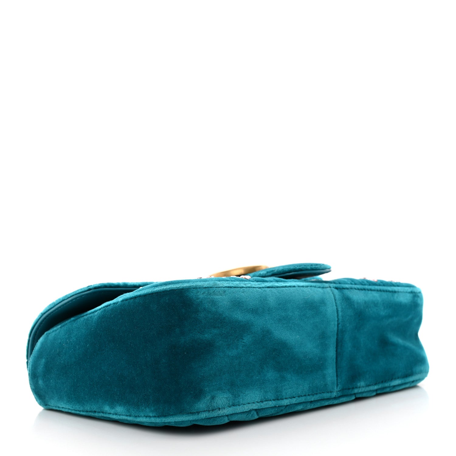 Gucci Velvet Matelasse Embroidered Small GG Marmont Shoulder Bag Pavone Cyan 4 of 14