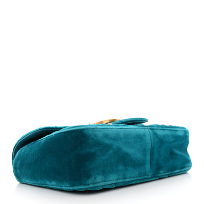 Gucci Velvet Matelasse Embroidered Small GG Marmont Shoulder Bag Pavone Cyan 4 of 14