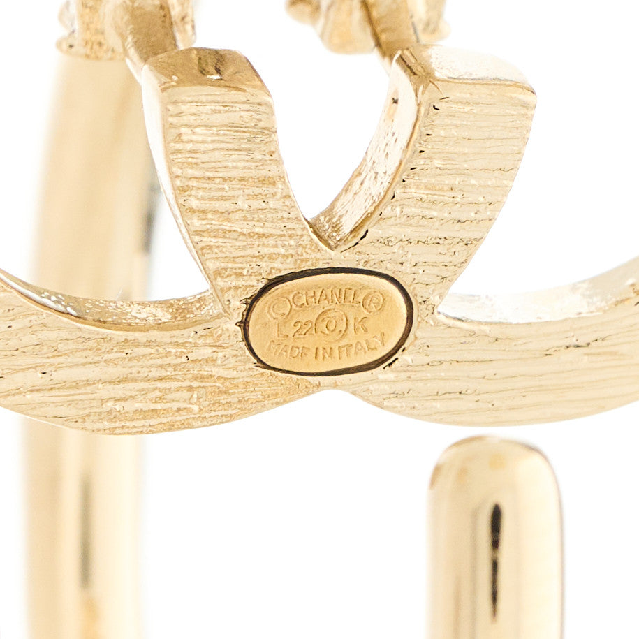 Crystal CC Hoop Drop Earrings Light Gold