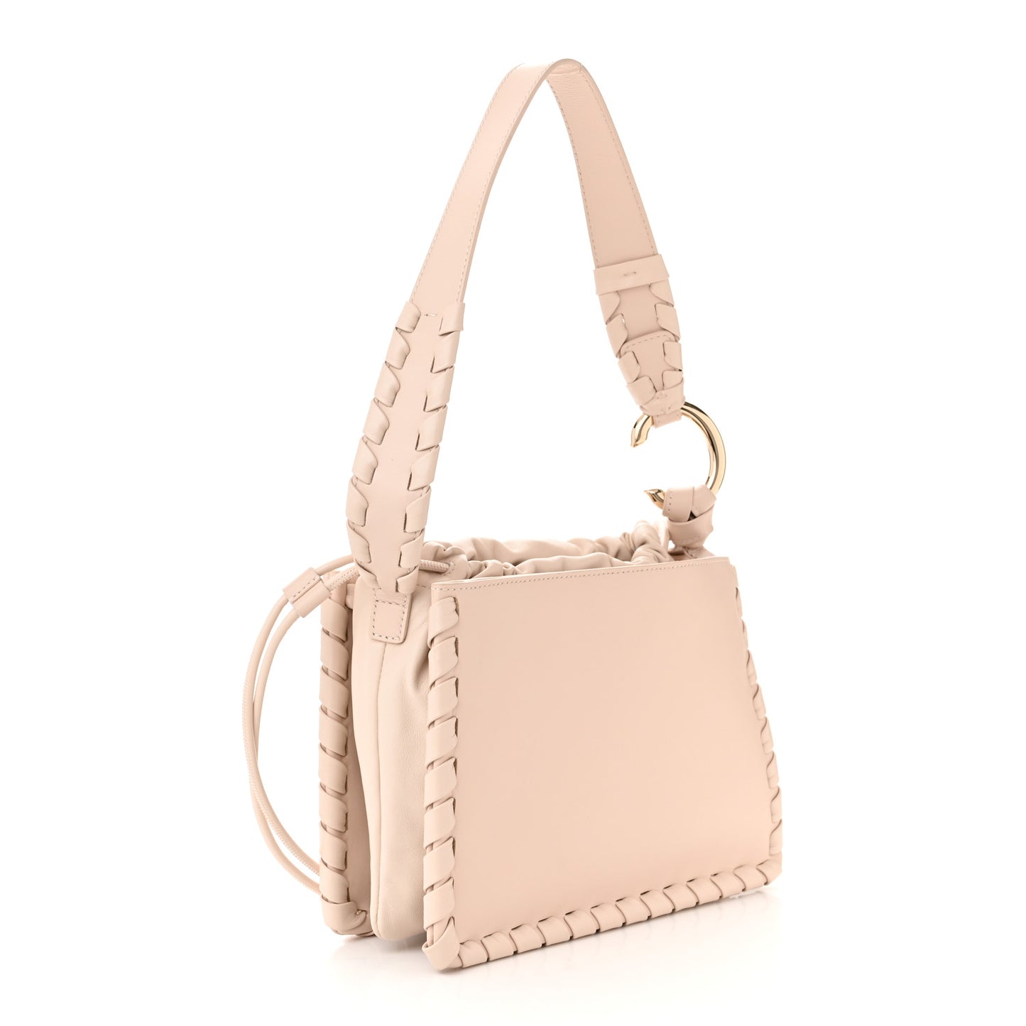 Calfskin Mate Woven Drawstring Shoulder Bag Nude