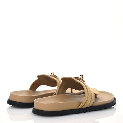 Hermes Suede Goatskin Womens Empire Sandals 40 Beige Lin 4 of 12