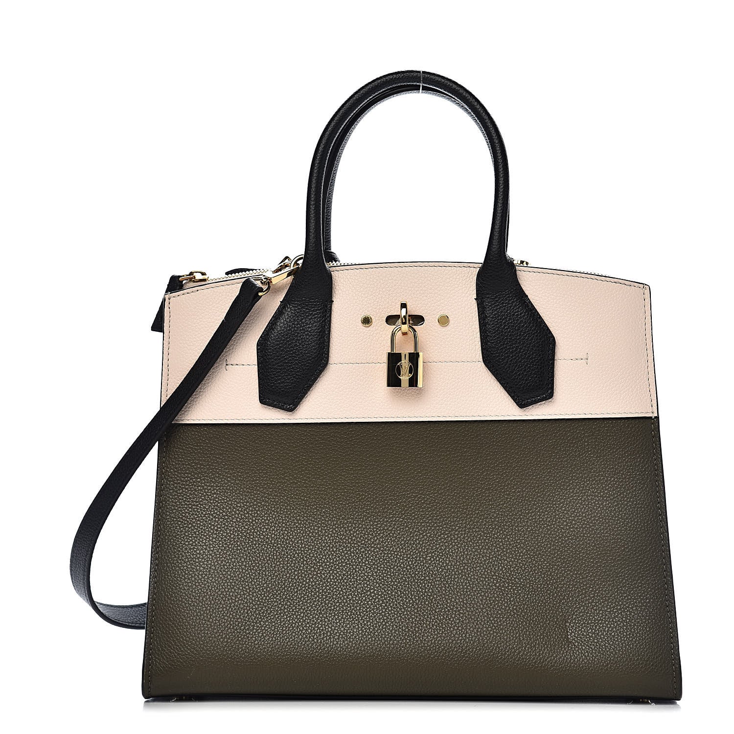 Louis Vuitton Taurillon City Steamer MM Kaki Cream Black 1 of 10
