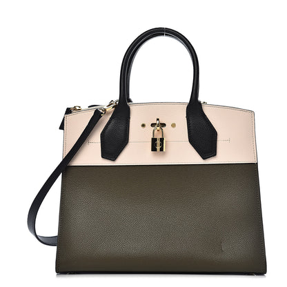 Louis Vuitton Taurillon City Steamer MM Kaki Cream Black 1 of 10