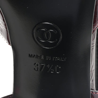 Chanel Crocodile Embossed Patent Grosgrain Cap Toe CC Slingback Pumps 37.5 Dark Burgundy Black 7 of 10