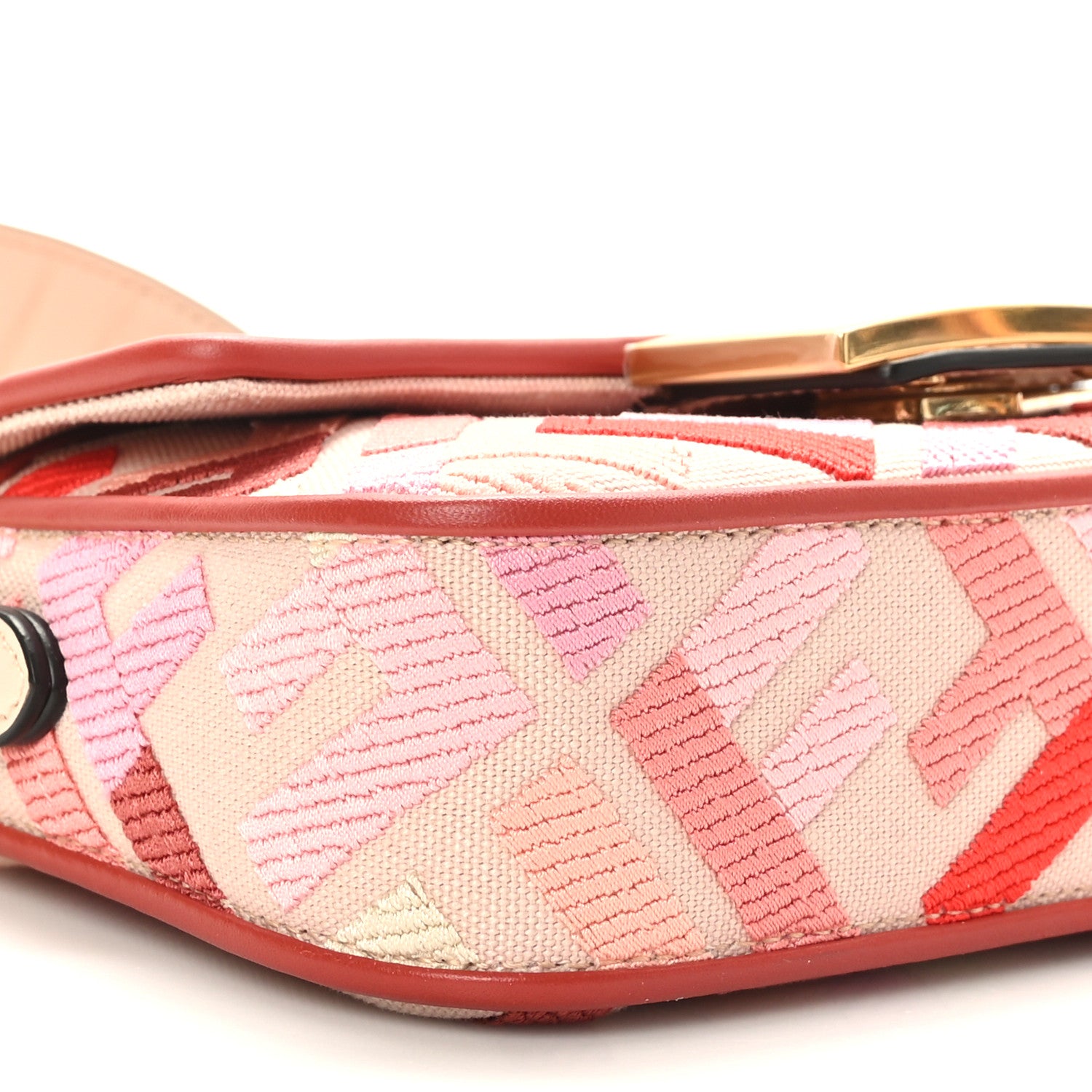 Fendi Canvas Vitello King Seta FF Embroidered Mini Baguette Rosa Quarzo Bloody Mary Multicolor 8 of 9