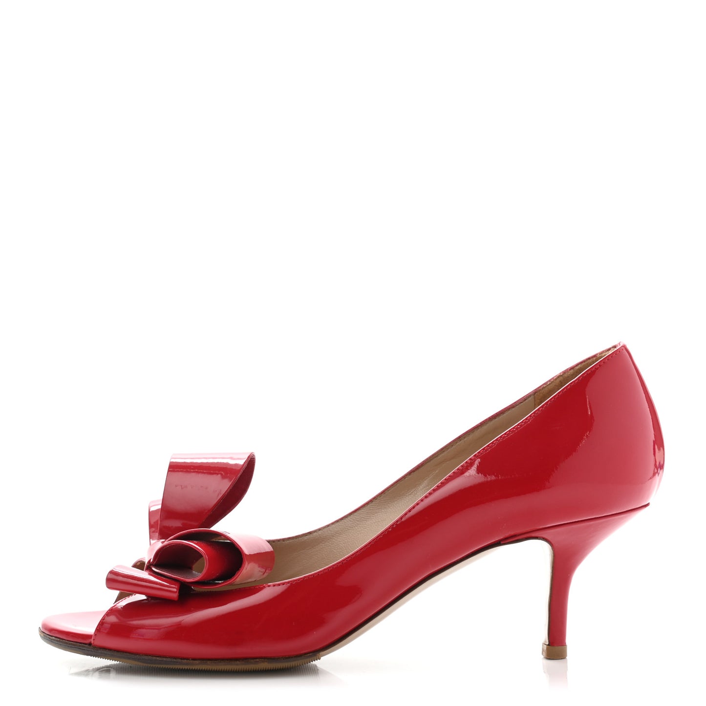 Patent Couture Bow Peep Toe Low Heel Pumps 39 Rosso Valentino