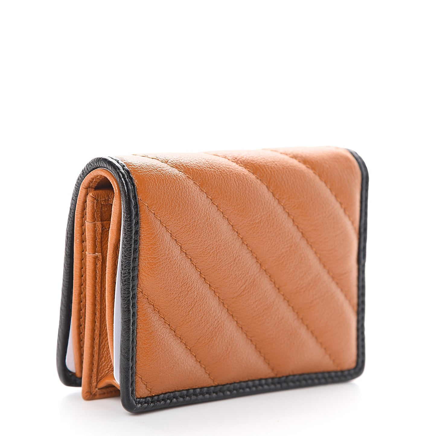 Azalea Calfskin Matelasse Diagonal Torchon GG Marmont Card Case Wallet Cognac Black