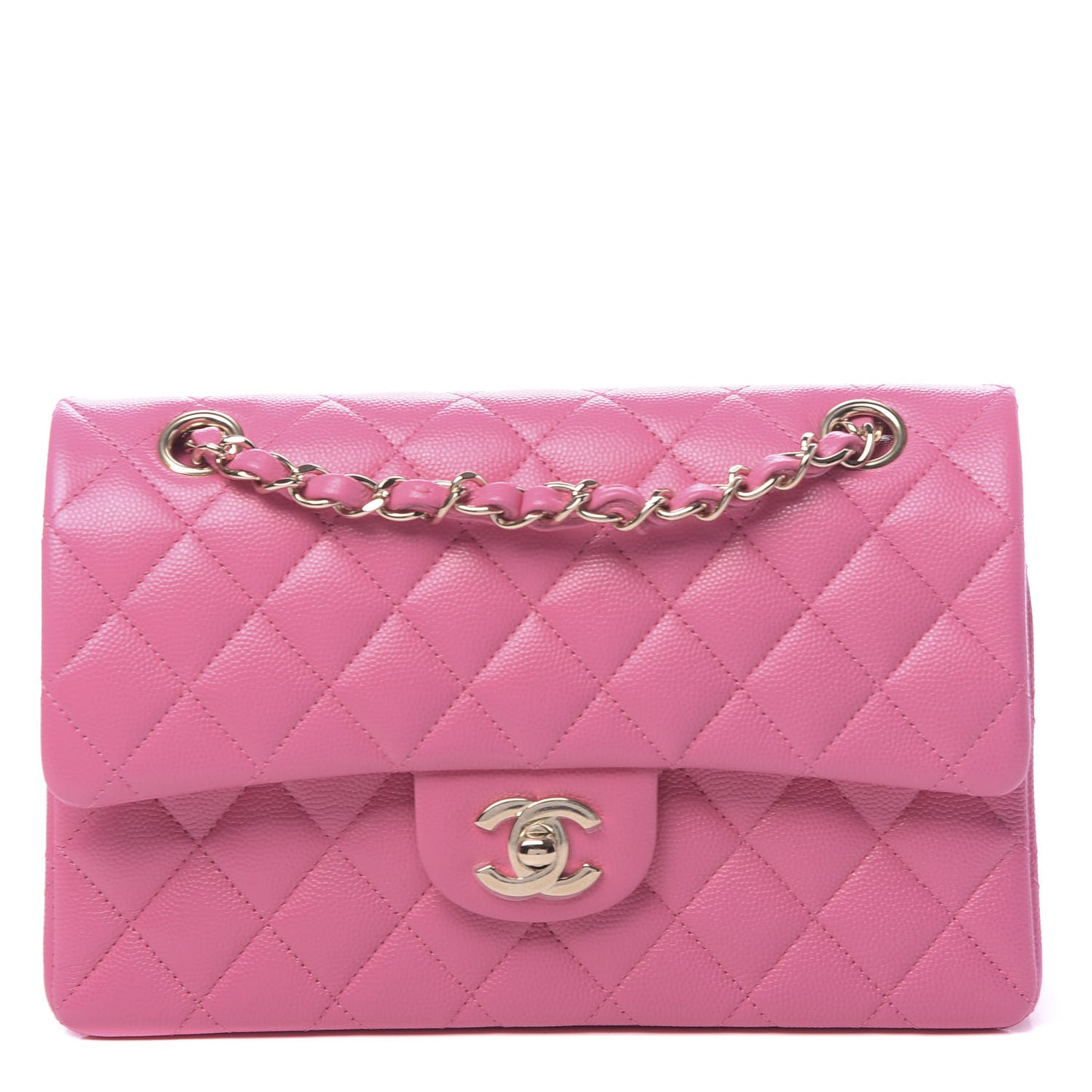 Caviar Quilted Small Double Flap Pink