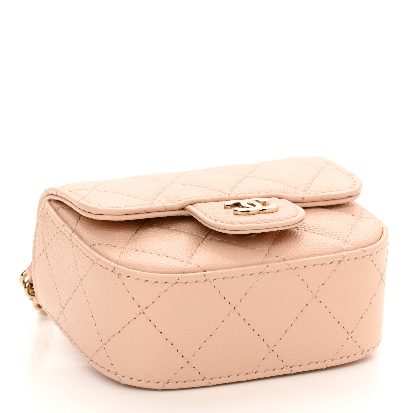 Caviar Quilted Mini Clutch With Chain Light Beige