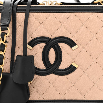 Chanel Caviar Quilted Medium CC Filigree Vanity Case Beige Black 8 of 12