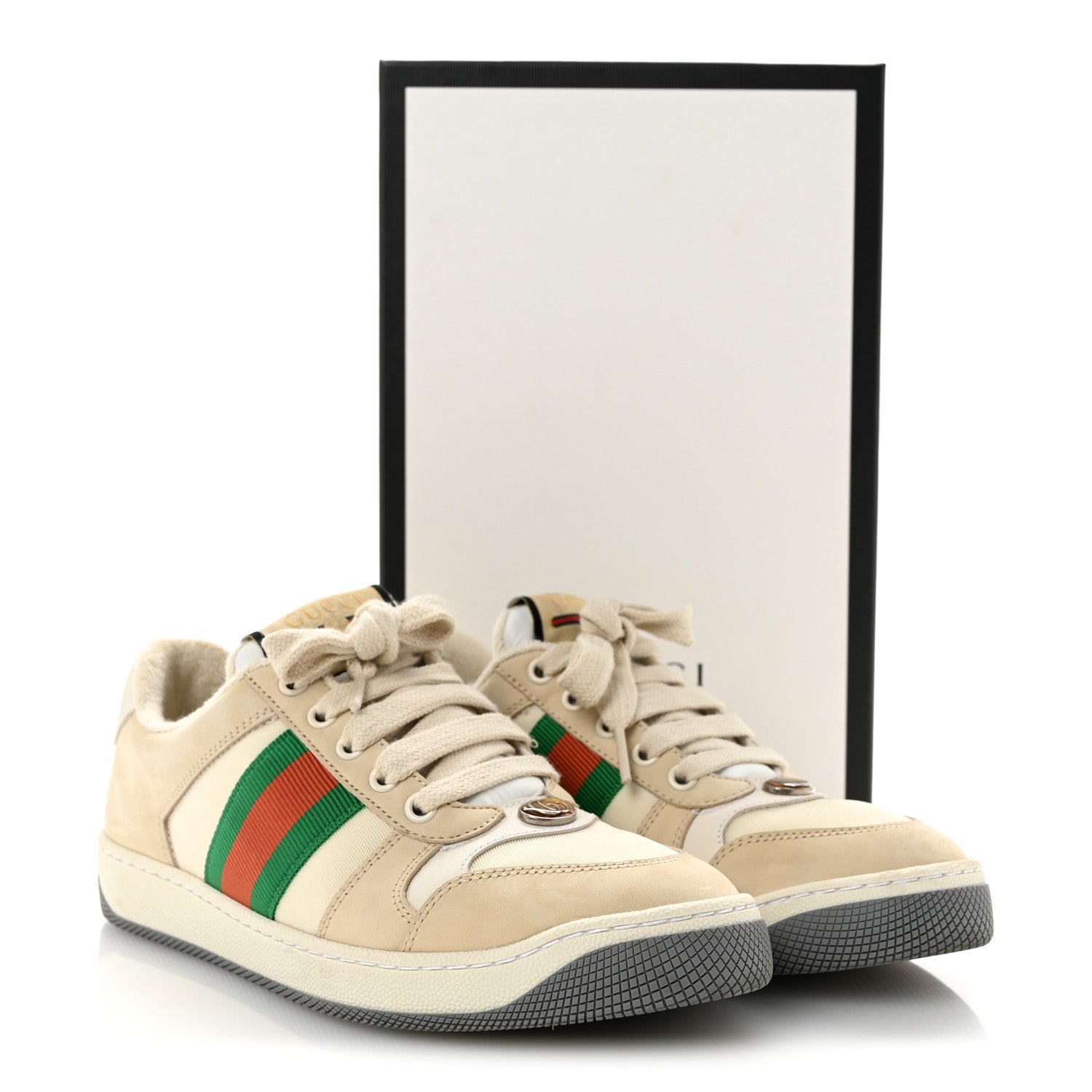 Gucci Nylon Nubuck Web Womens Screener Sneakers 37 Mystic White Dusty Milk 12 of 12