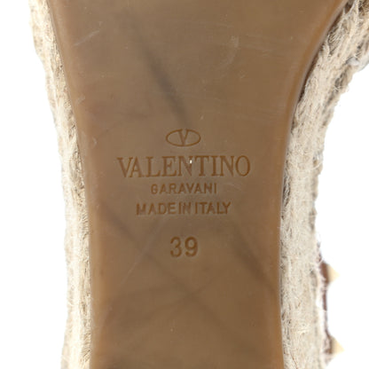 Valentino Garavani Grained Calfskin Rockstud Ankle Wrap Espadrille 15/85mm Wedges 39 Light Ivory 5 of 6