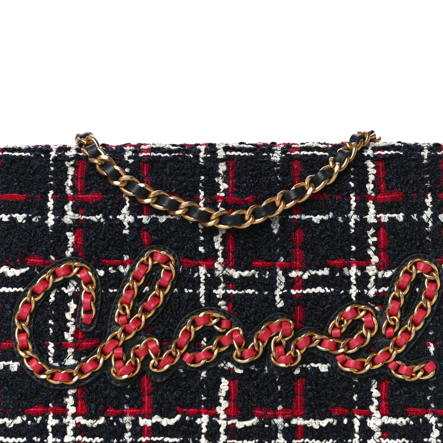 Tweed Calfskin Signe Wallet On Chain WOC Black Pink