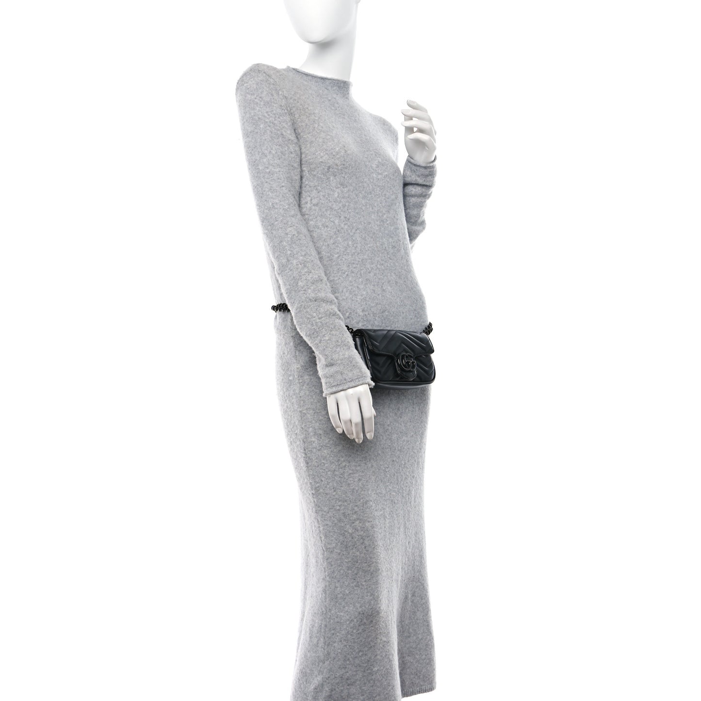 Calfskin Matelasse Monochrome GG Marmont Chain Belt Bag Black