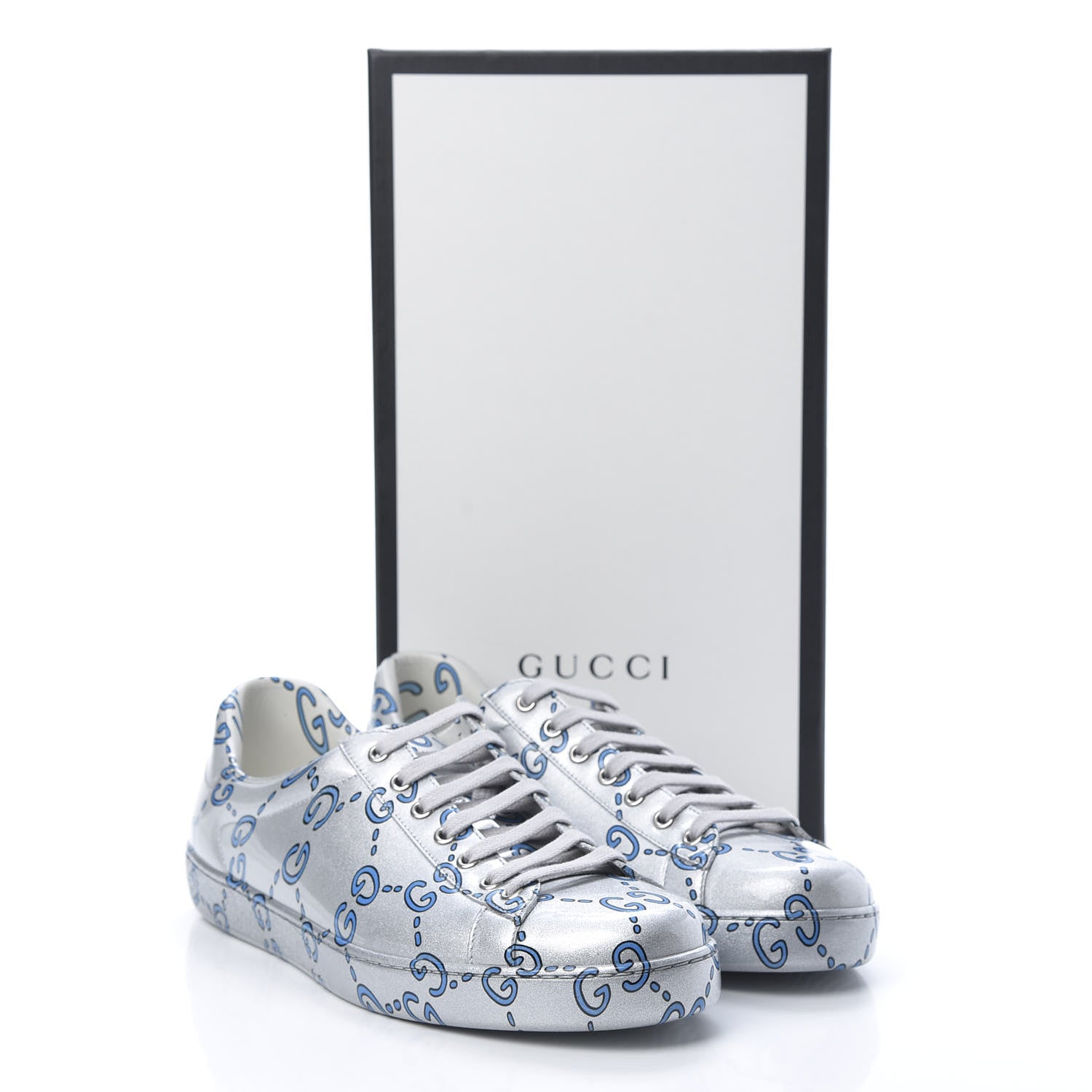 Gucci Miro Rubber Wax GucciGhost Print Mens New Ace Sneakers 9.5 Silver 8 of 8
