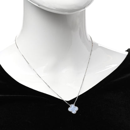Van Cleef & Arpels 18K White Gold Chalcedony Vintage Alhambra Pendant Necklace 2 of 5