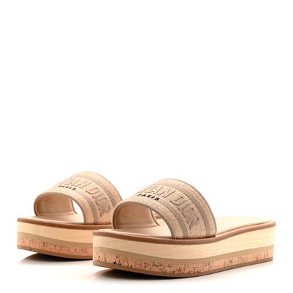 Christian Dior Raffia Dioriviera Embroidered Dway Platform Slide Sandals 40 Cookie 3 of 10