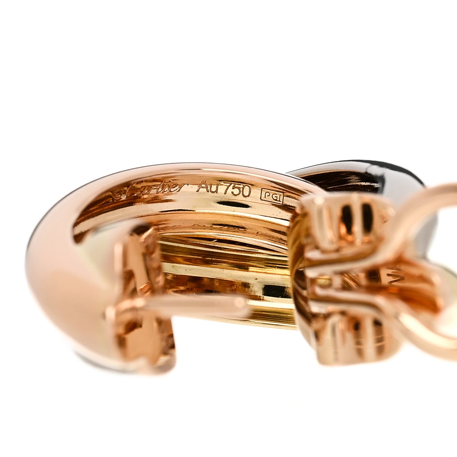 Cartier 18K Pink Yellow White Gold Classic Trinity Hoop Earrings 4 of 6