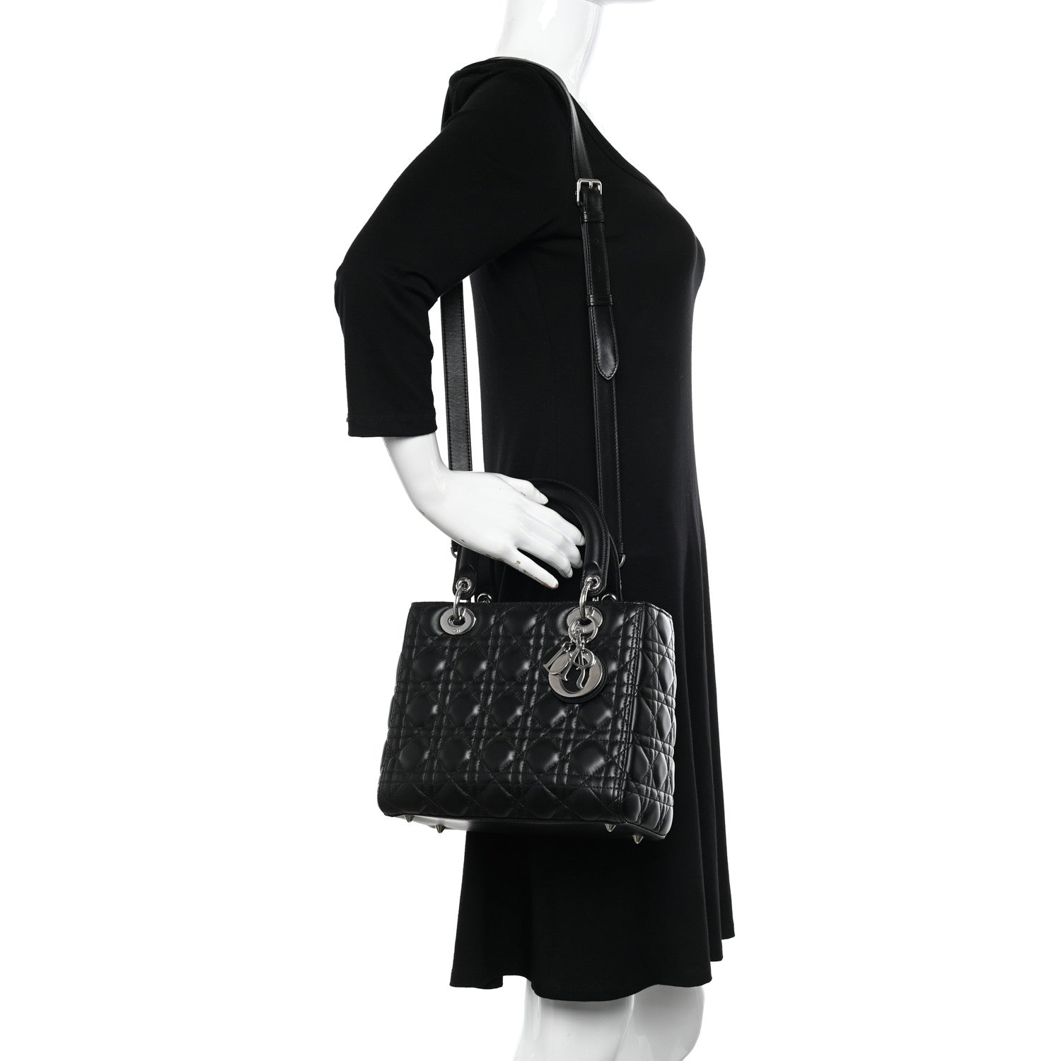 Christian Dior Lambskin Cannage Medium Lady Dior Black 2 of 11