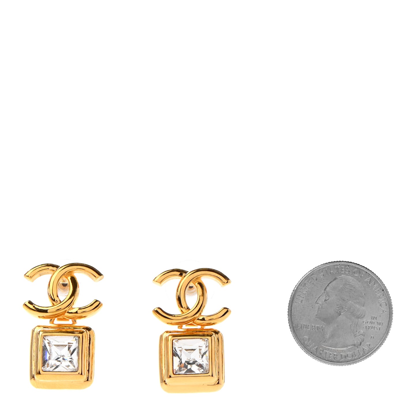 Large Crystal CC Drop Earrings Gold