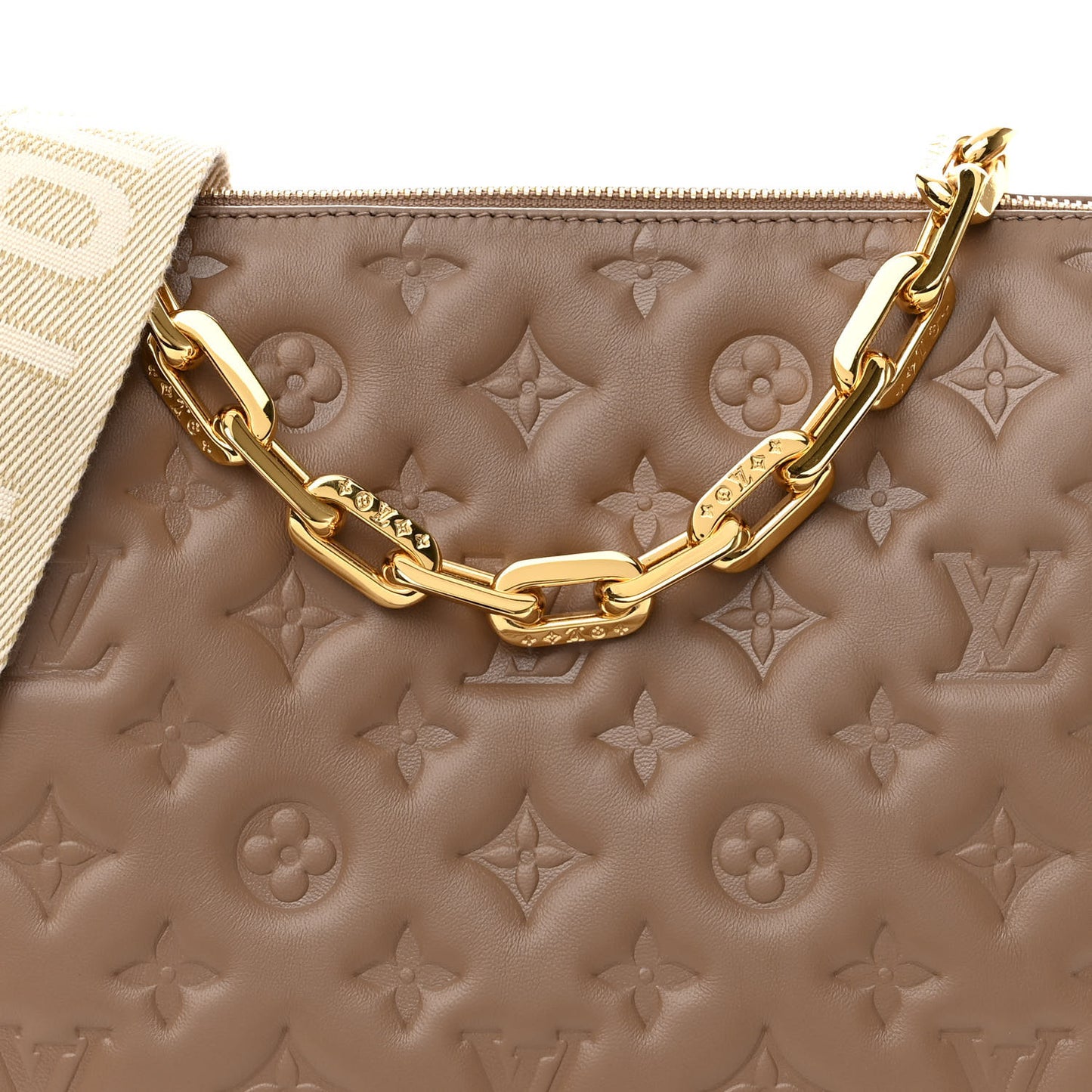 Lambskin Embossed Monogram Coussin PM Taupe