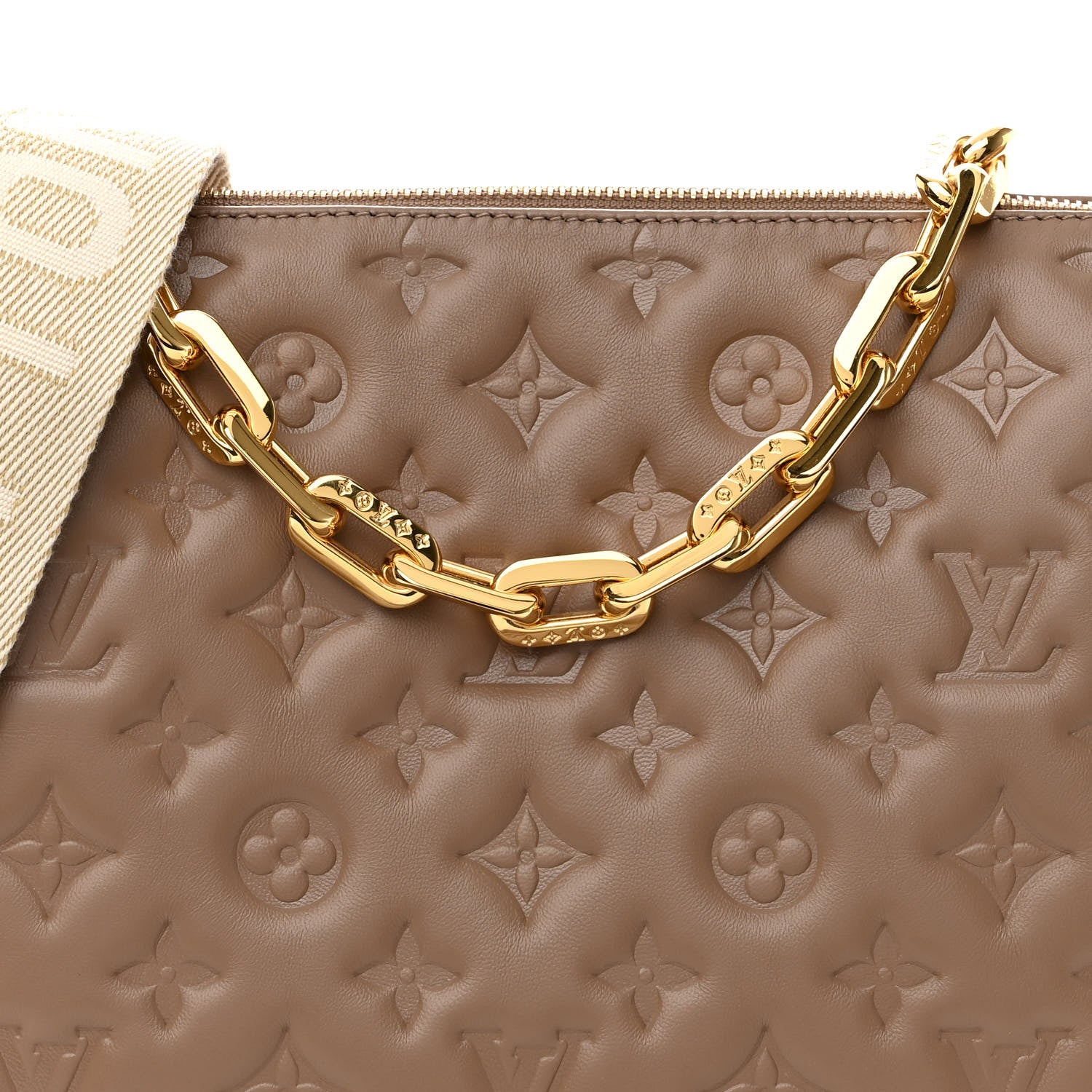 Louis Vuitton Lambskin Embossed Monogram Coussin PM Taupe 9 of 11