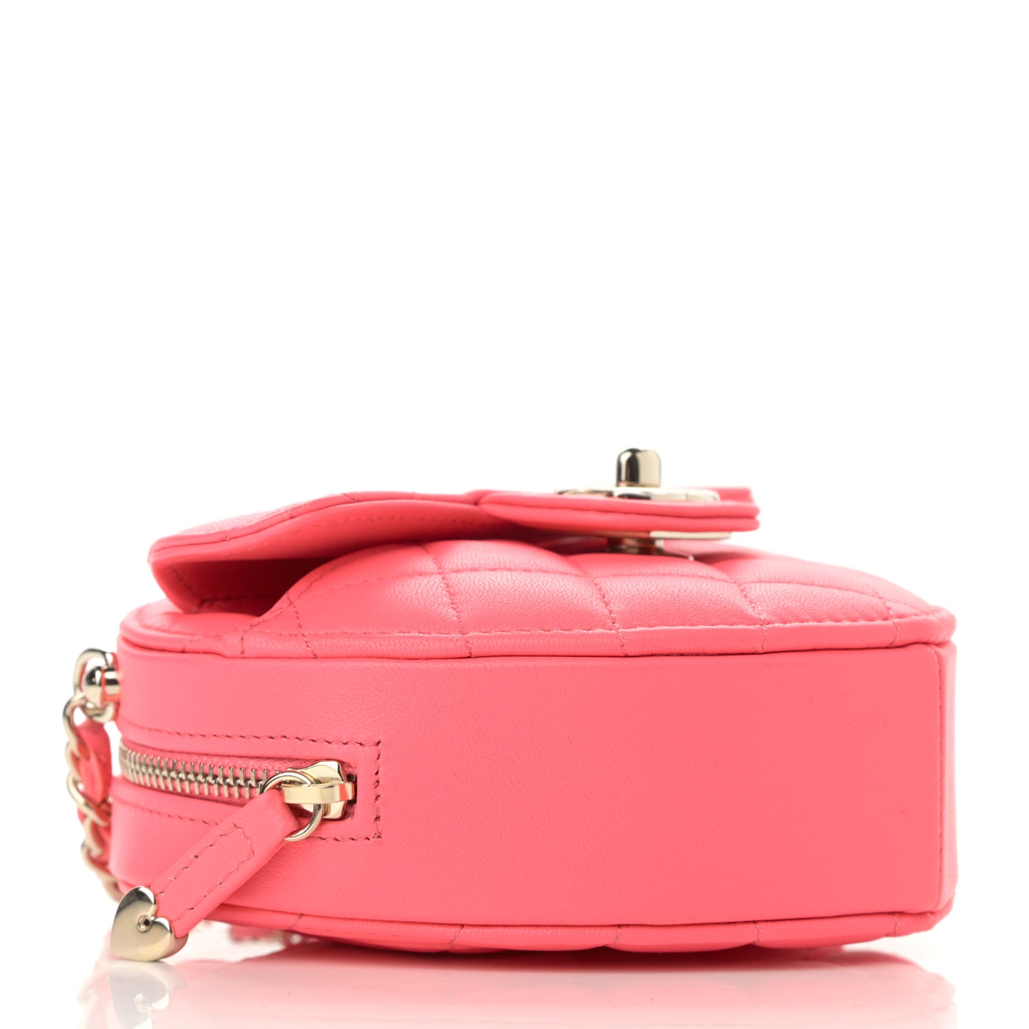 Lambskin Quilted CC In Love Heart Clutch With Chain Pink