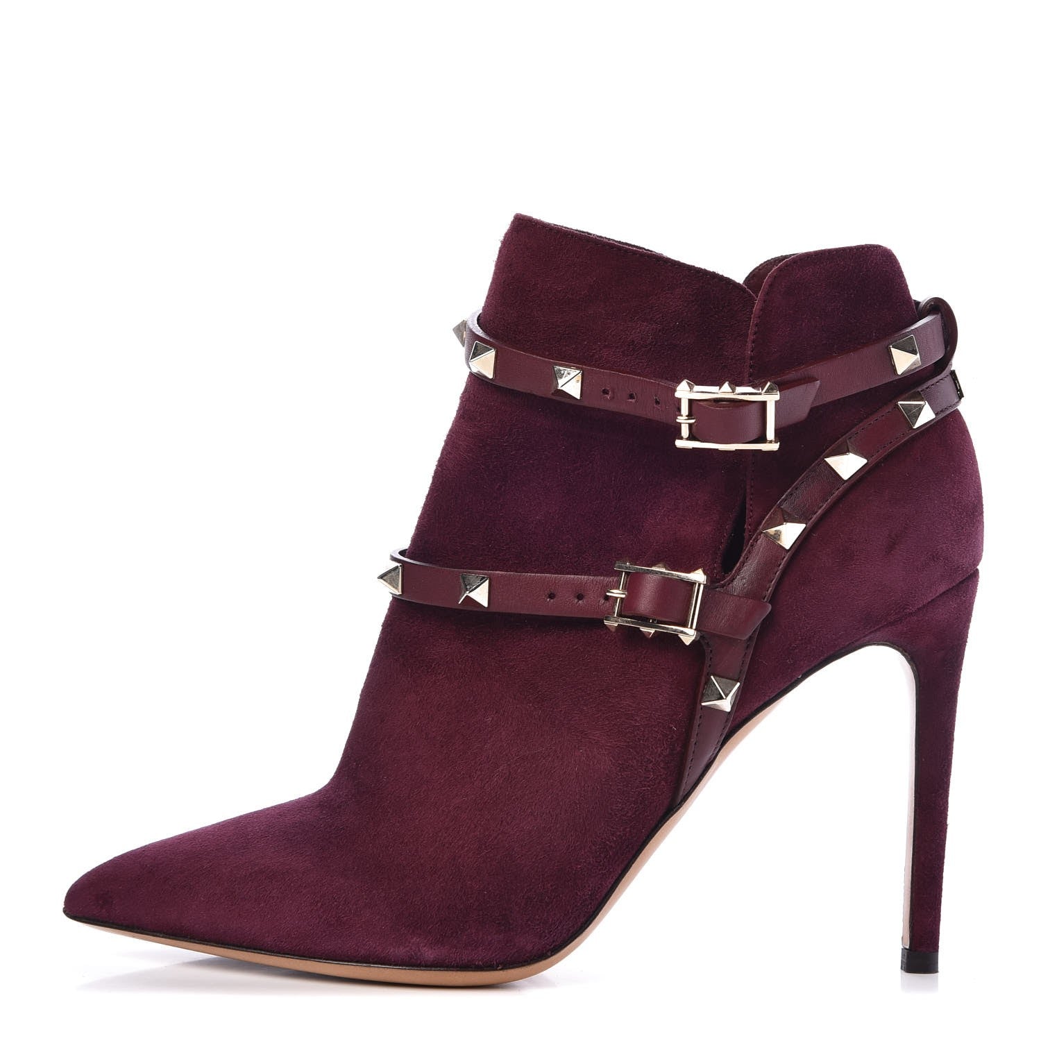 Valentino Garavani Suede Rockstud Double Buckle 100mm Ankle Boots 37.5 Rubin 1 of 8