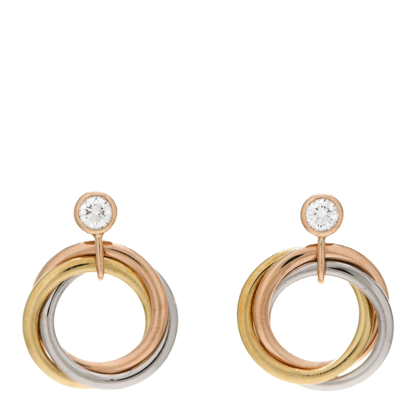 18K Pink Yellow White Gold Diamond Trinity Drop Earrings