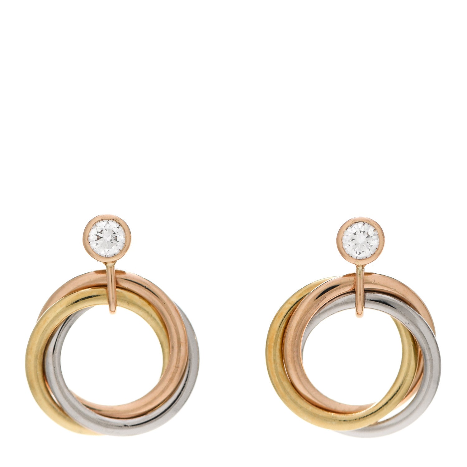 Cartier 18K Pink Yellow White Gold Diamond Trinity Drop Earrings 1 of 5