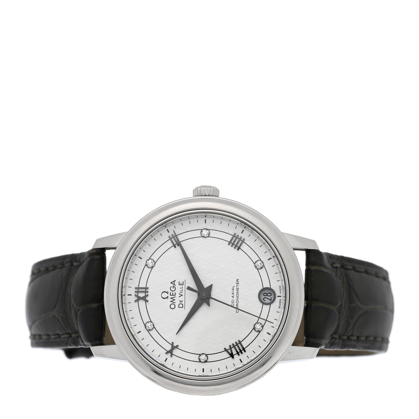 Stainless Steel Alligator Diamond 32.7mm De Ville Prestige Quartz Watch White 424.13.33.20.52.002