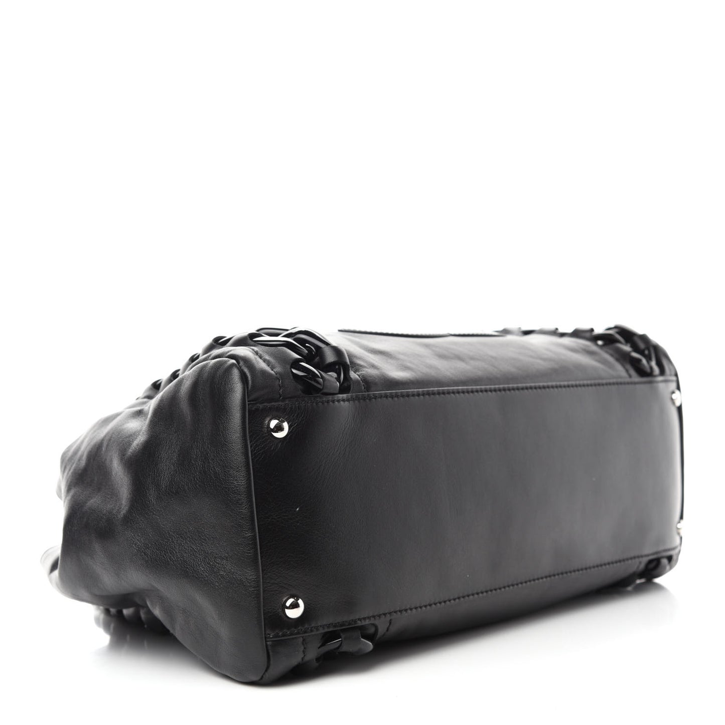 Calfskin Modern Chain Rhodoid East West Tote Black